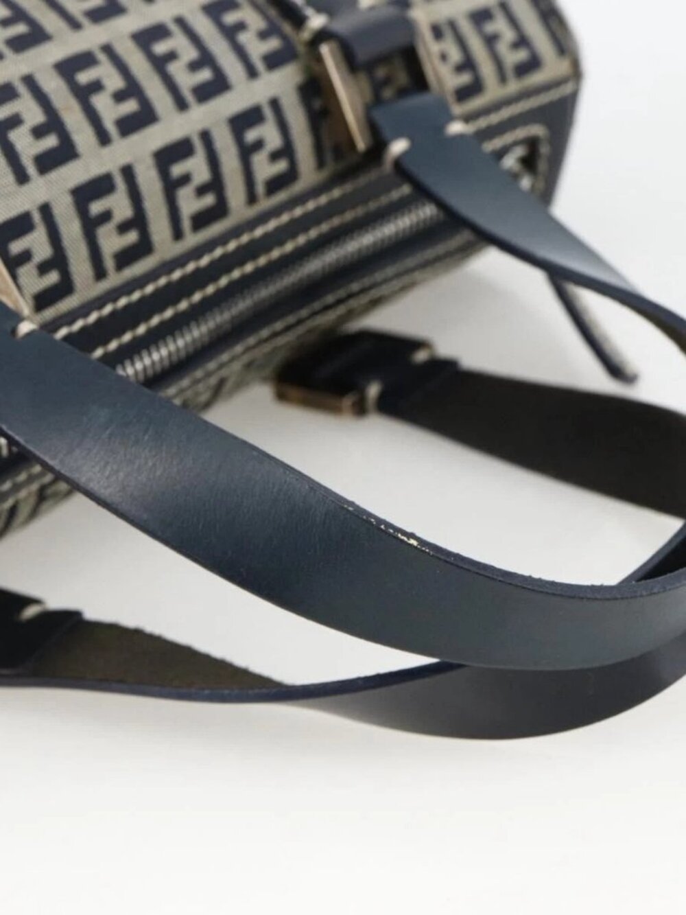 FENDI Zucchino Canvas Hand Bag Navy Silver Auth LNZ205 - Picture 7 of 16